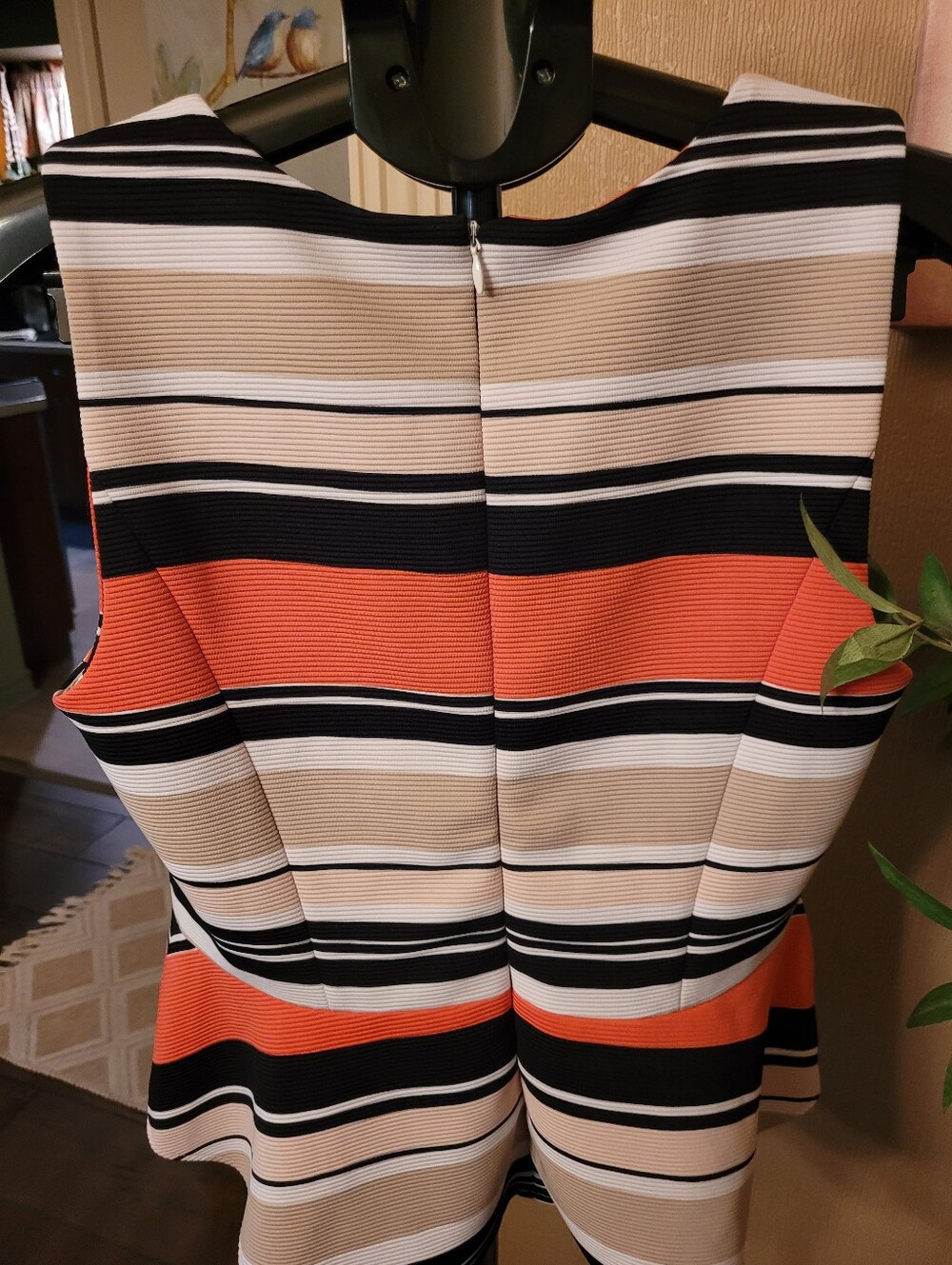 Cleo Striped Peplum Tank in Black, Cream & Coral - Picture 6 of 7